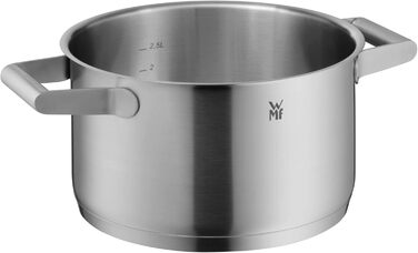 Набір каструль WMF Comfort Line для індукційних плит з кришкою з термоскла, Cromargan нержавіюча сталь, маркування об'єму, стійкий до подряпин, можна складати, без антипригарного покриття. Включає каструлю для тушкування 20 см