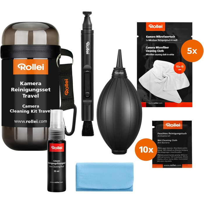 Набір для чищення камери Rollei Travel 7-в-1: Lenspen, двірник, серветки, рідина для чищення об'єктивів, для Sony, Nikon, Canon