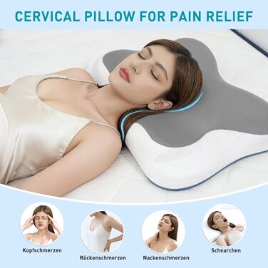 Подушка для шиї Fwoueot з піною з пам'яті, підтримуюча, для тих, хто спить на боці, спині та животі (сіра)