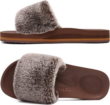 Тапочки жіночі пухнасті COFACE з хутром, теплі домашні капці, домашні шльопанці, літні та зимові тапочки для дому, домашні пухнасті тапочки для жінок, рожеві (39 EU, Кофе)