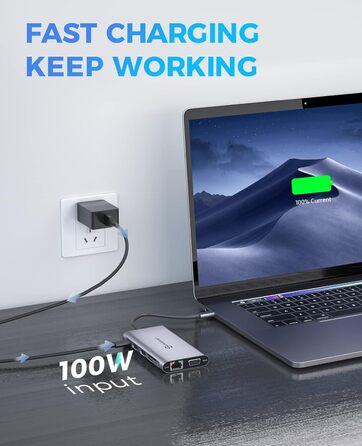 Док-станція USB C з підтримкою 3 моніторів, хаб з Ethernet, HDMI, VGA, PD3.0, SD/TF кардридер та 4 USB порти, сумісна з MacBook та Windows (UCN3270)