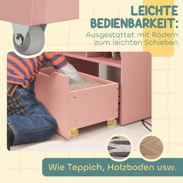 HOMCOM Kids Bookshelf, Children's Shelf with Drawer, 3 Storage Compartments and 2 Open Compartments, Storage Shelf for Kids' Room, Playroom, Pink, 60 x 29.9 x 90 cm | Aosom