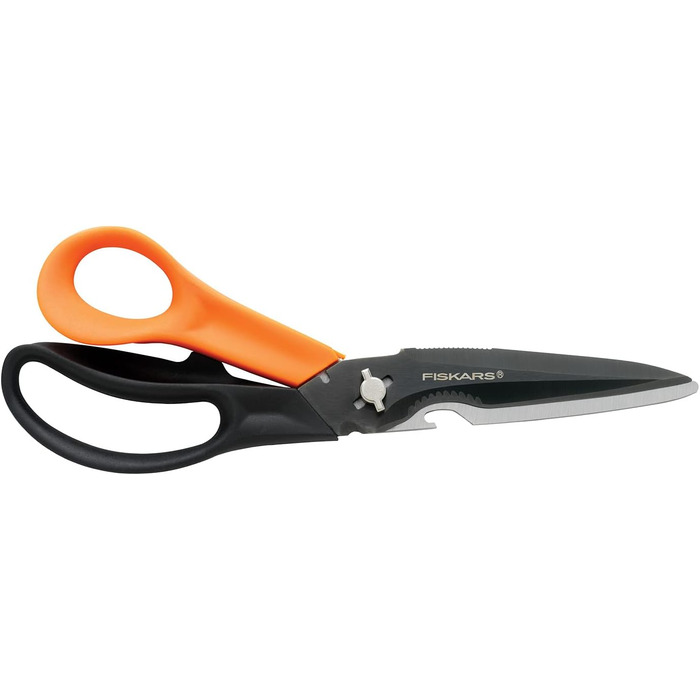 Ножиці для тканини Fiskars 25 см для правші, нержавіюча сталь, помаранчеві, багатофункціональні ножиці з роз’ємними лезами, з чохлом, 23 см, чорні/помаранчеві