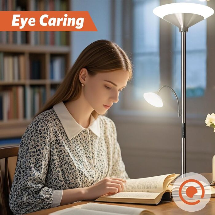 LED торшер BBHome для вітальні з регулюванням яскравості та лампою для читання, 3000K-6500K, з пультом та сенсором, срібний