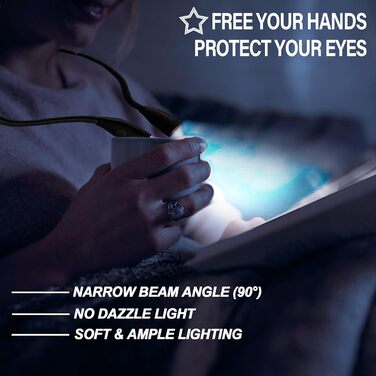 Ліхтарик для читання Schwarze Hals LED, USB акумулятор 1000mAh, 3 режими яскравості, для рукоділля, ремонту, шиття, майстерні, риболовлі, чорний