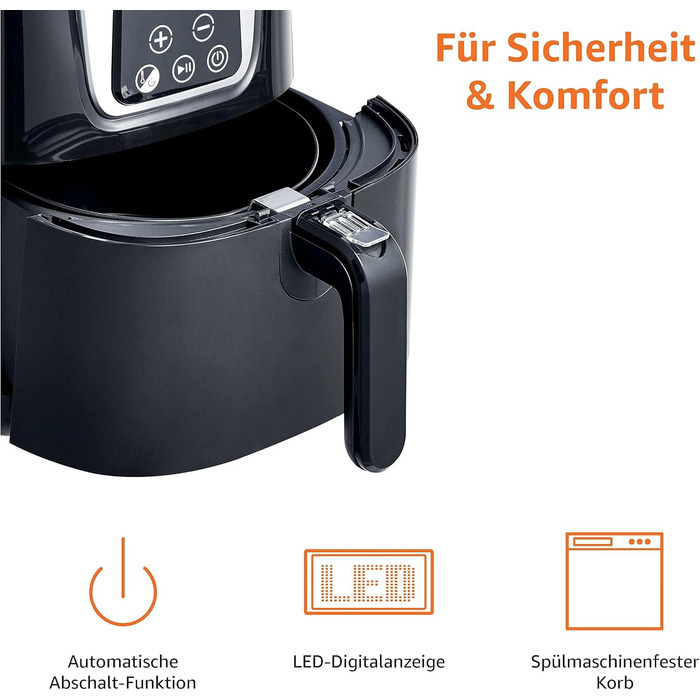Amazon Basics – Air Fryer, Compact, 4L, Multifunctional, Digital, Black/Chrome 4L