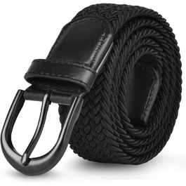 Жінський та чоловічий тканинний ремінь Flintronic, еластичний плетений ремінь, ширина 3.3 см, довжина 107 см (для обхвату талії 76-115 см), колір: чорний