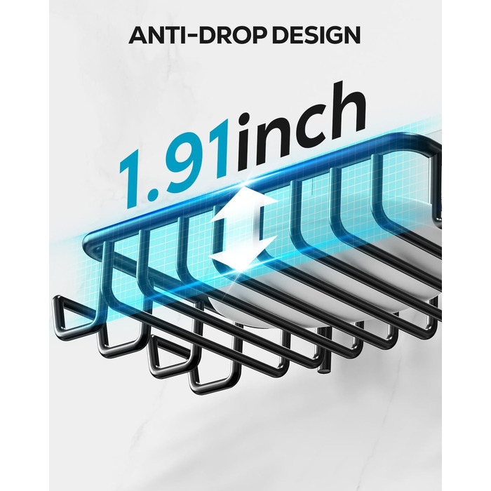 Тримач для мила з нержавіючої сталі з 4 гачками та зливом, самоклеючий, для душу та ванної кімнати (Чорний)