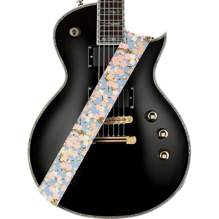 Гітарний ремінь Amumu з бавовни з вишивкою троянд та шкіряними кінцями для бас, електро та акустичної гітари, з фіксатором та блоками для ременя (Цвітіння сливи)