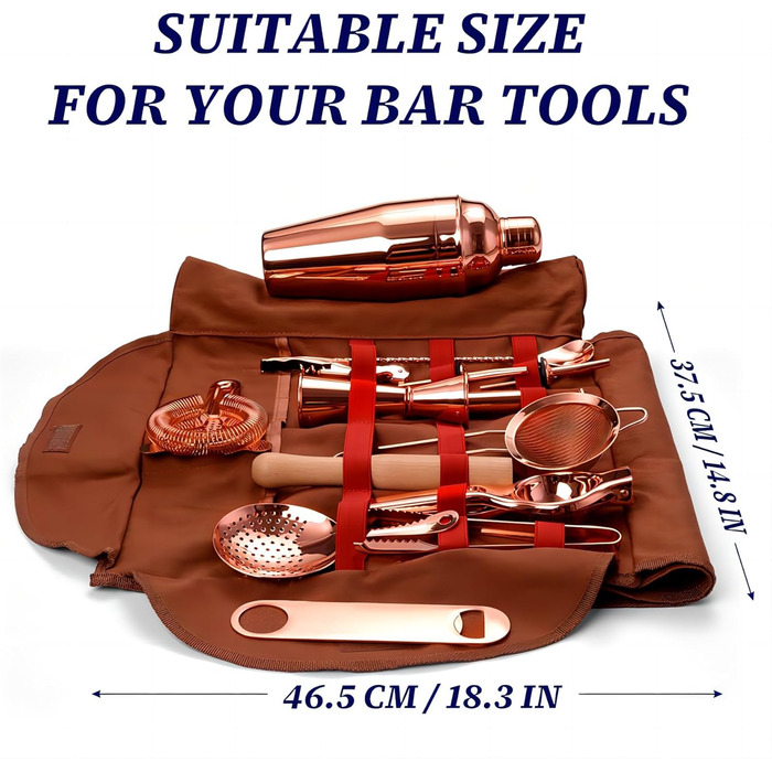 Travel Bartender Kit Bag, 17-Piece Bar Tool Set, Professional Cocktail Bar Set, Portable Waxed Canvas Bar Kit Bag with Shoulder Strap for Bartenders, Parties, Camping Trips