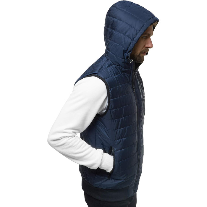 Чоловіча степкова жилетка OZONEEE з капюшоном, без рукавів, спортивна, для перехідного сезону, темно-синій (M)