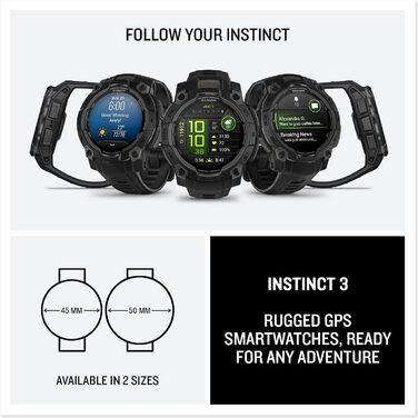 Розумний годинник Garmin Instinct 3 45mm AMOLED – GPS, Multisport, Health Coach, 18 днів роботи, 80+ спортивні функції