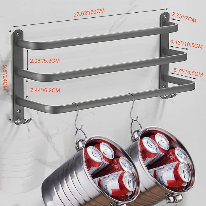 Чорний тримач для рушників, аксесуари для ванної кімнати, 60 см, без свердління