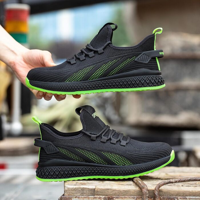 Захисні черевики SPIEZ Unisex з металевим носком, антипрокольні, легкі робочі кросівки для жінок та чоловіків, дихаючі, модні, чорно-зелені, 44 EU