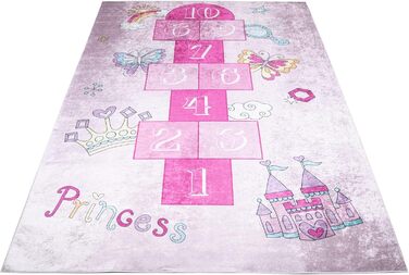 Дитячий килим TAPISO Emma, рожевий, 140x200 см, з антиковзким покриттям, принт, ÖKO-TEX, машинне прання 30°C