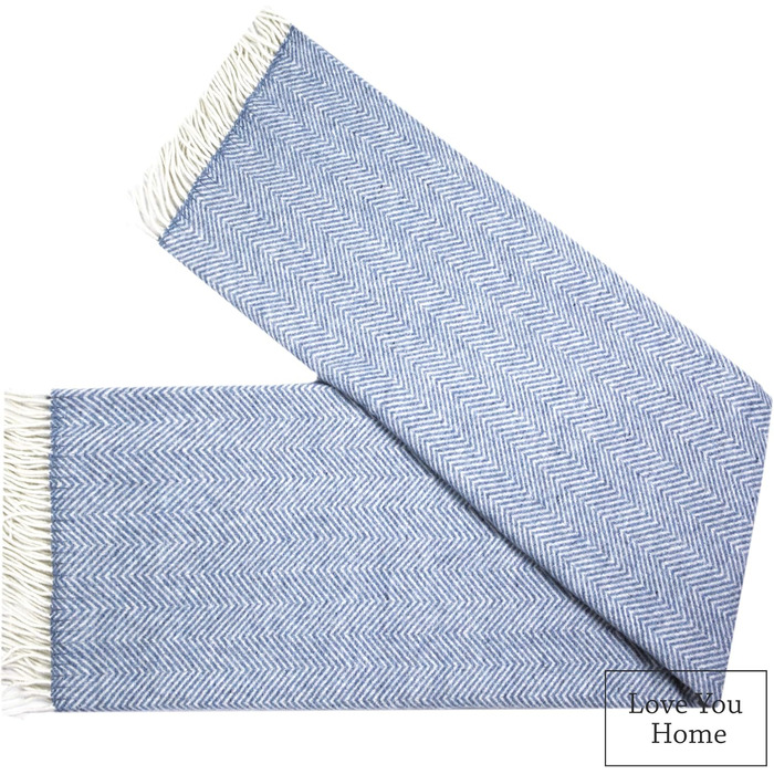 LYHome Merino Blanket - Throw Blanket, Daybed Blanket, Sofa Wool Blanket, Blanket Coverlet, Living Room Blanket, Fluffy Couch Blanket, Merino Blanket, Fluffy Warm Throw (140x200 cm | Blue - White Chevron)