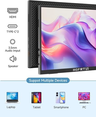 Портативний монітор 12.3 дюйма, FHD 1920x1280, IPS без відблисків, sRGB 100%, 60Hz, динаміки, USB-C, Mini-HDMI, VESA, для Windows/macOS, ігор та роботи (без сенсорного екрану)