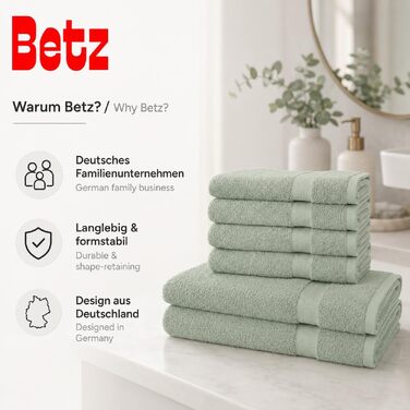 Набір рушників для ванної Betz Premium, 6 шт. (4 шт. 50x100 см, 2 шт. 70x140 см), 100% бавовна, колір сірий-зелений (Heugrün)
