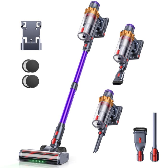 Бездротовий акумуляторний пилосос 550W, 45KPA, для дому, 60 хв роботи, з док-станцією, автоматичний режим, знімна батарея, сенсорний екран