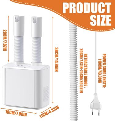 Електричний сушильник для взуття та рукавичок: телескопічний, з таймером, постійна температура, для взуття, шкарпеток, гірськолижних черевиків (білий)