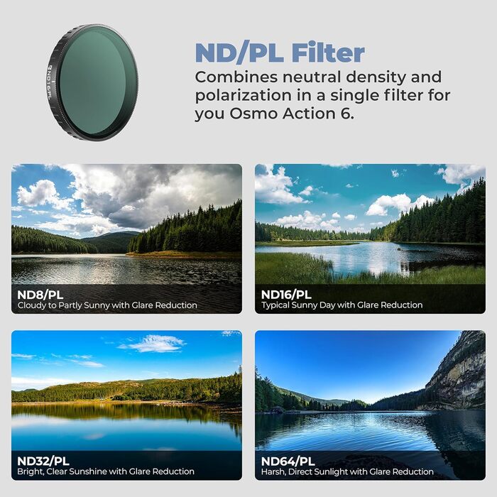 Фільтри Freewell ND/PL Polarisationsfilter Set для DJI Osmo Action 6 - ND8, ND16, ND32, ND64 – для зйомки при денному світлі та покращення чіткості