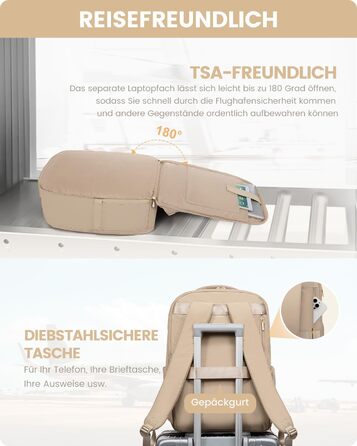 Рюкзак LOVEVOOK для жінок, 40L, ручна поклажа, для подорожей, з відділенням для взуття та ноутбука 17 дюймів, водонепроникний, для бізнес-поїздок та відпочинку, бежевий