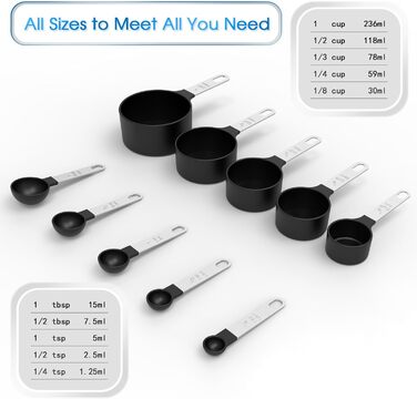 Stainless Steel Measuring Cups, Plastic, Measuring Spoon Set, 10-Piece