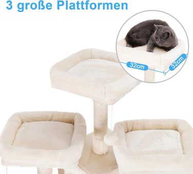 Великий котячий будиночок Hey-brother Kratzbaum XXL, 180 см, стабільний з сизалевим мотузком, велике дряпальний борд, кошик, 3 платформи та 2 будиночки (Бежевий)