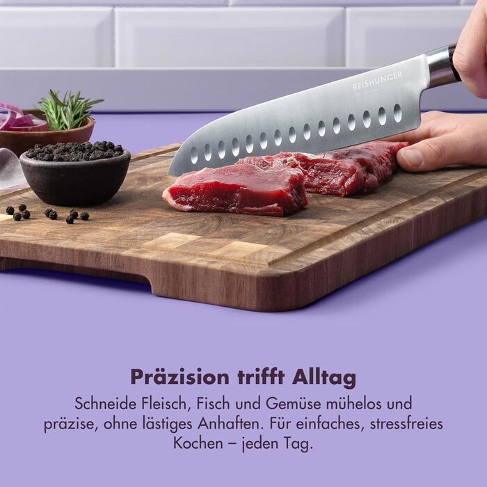 Ніж кухарський Reishunger Profi Chef з дамаської сталі – довгий, універсальний ніж Сантоку з нержавіючої сталі