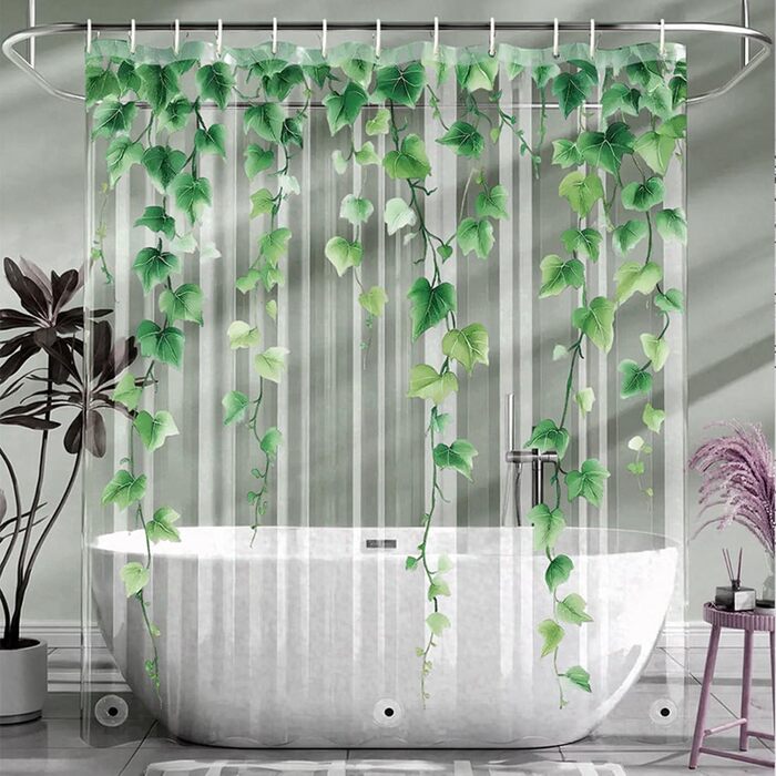 Прозорий душовий завіс Blumen 180x200 см з гачками, антигрибковий, водонепроникний EVA - для ванної кімнати