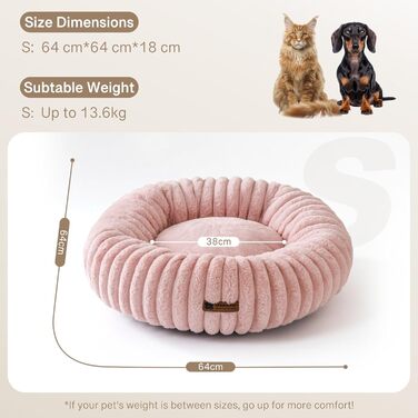 Кругле м'яке ліжко для собак MEWOOFUN, рожеве, 64x64x18 см, з антиковзною основою