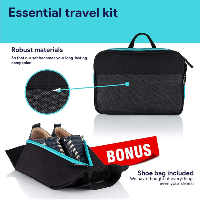 Набір кубиків-органайзерів для багажу Atacama Premium: компресійні мішки з двома кишенями для рюкзака та валізи - чорний, комплект з 6 шт. (4 шт.)