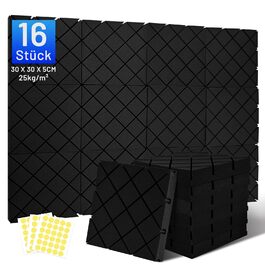 Акустичний поролон для шумоізоляції, звукопоглинаючі панелі 7.5 x 30 x 30 см, самоклеючі шумоізоляційні плити (24 шт) + 150 двосторонніх клеячих подушок