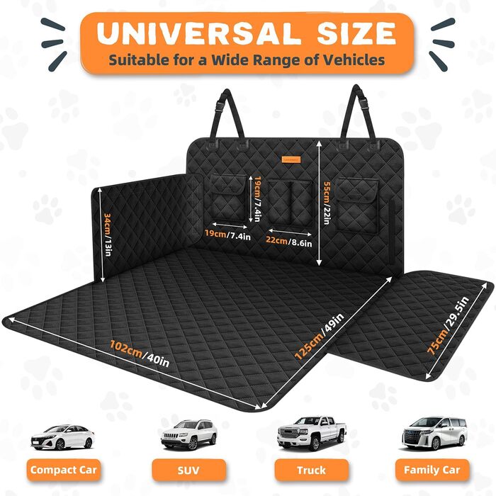 Захист для багажника автомобіля від собак: борти та захист від порогу - універсальний килимок для багажника, водонепроникний та стійкий до подряпин. Підходить для авто, універсалів, SUV (чорний, преміум)