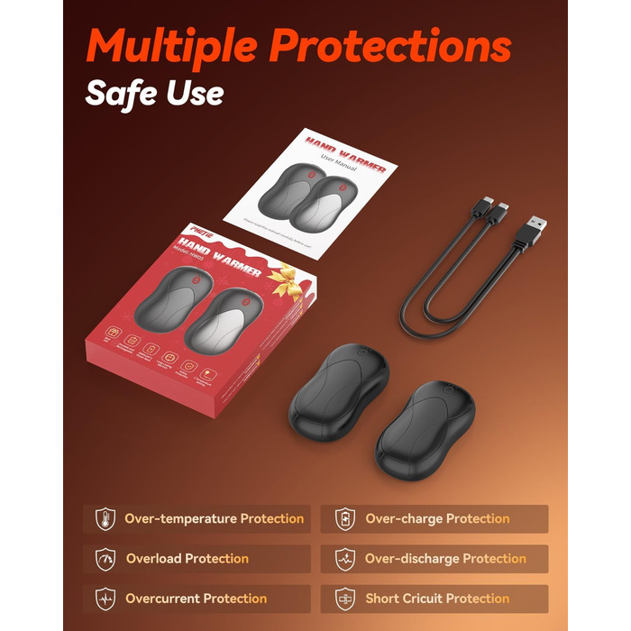 Електричні грілки для рук PHEJIE, 2 шт., 3 режими нагріву, портативні, для активного відпочинку, кемпінгу, гольфу, подарунок для жінок та чоловіків, чорний