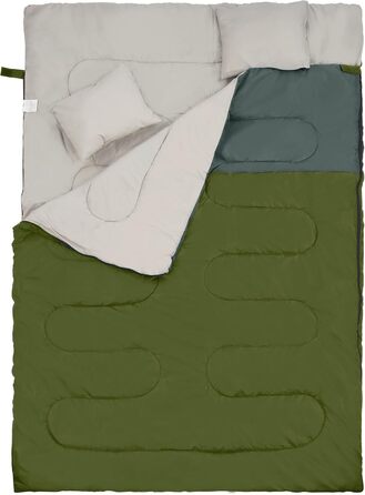 Спальний мішок Elevon для дорослих, підлітків та дітей, 3-4 сезони, водонепроникний, легкий, компактний, для кемпінгу, рюкзака, зеленого кольору (2 особи, 1 шт.)