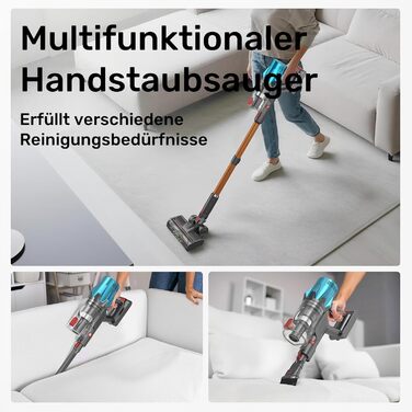 Bergxperten Orizom: Акумуляторний пилосос з автоматичним визначенням забруднення | 60 хв роботи | Без мішка | Для килимів, твердих поверхонь та шерсті тварин | 550 Вт | Колір: блакитний