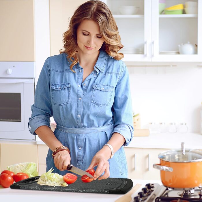 Набір дощок для нарізання з пластику з імітацією мармуру, з жолобками для соку та неслизькими ручками, 3 шт., BPA-Free, мармур, професійні, придатні для миття в посудомийній машині