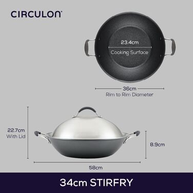 Wok Circulon Scratch Defense 36 см з антипригарним покриттям для індукції, з кришкою з нержавіючої сталі, підходить для посудомийки та духовки