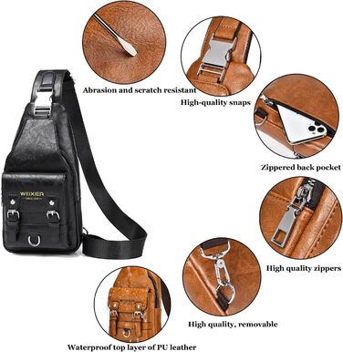 Чоловіча нагрудна сумка через плече з PU-шкіри, чорна. Водостійка, зручна, casual стиль.