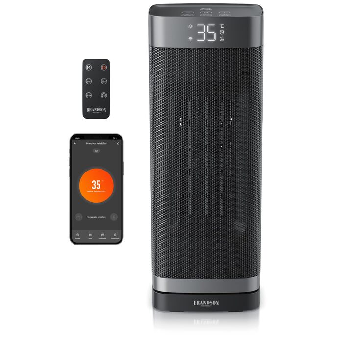 Тепловий обігрівач Brandson ECO Design 2000 Вт з дистанційним керуванням, функцією обертання та ECO-режимом для спальні та ванної кімнати