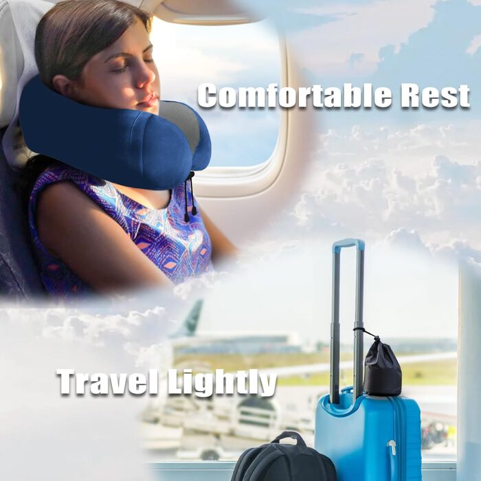 Подушка для шиї у вигляді U, Memory Foam, для подорожей, авто, офісу (блакитна)