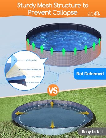 Meowant Foldable Dog Pool, Dog Bathtub, Splash Pool Large Thickened PVC, Extra Large Outdoor Foldable Kids Pool, Portable Non-Slip Dog Splash Pool, No Pump Required (272 x 50 cm)