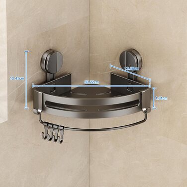 Поличка для душу без свердління, кутова поличка для ванної кімнати, органайзер для душу з тримачем для рушників та знімними гачками (2 шт., сірий) Трикутна