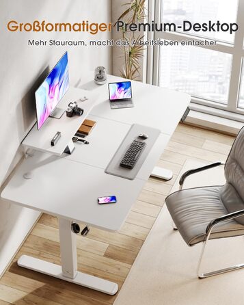 Adjustable Height Standing Desk with Monitor Stand - 120x60cm & 180x80cm White