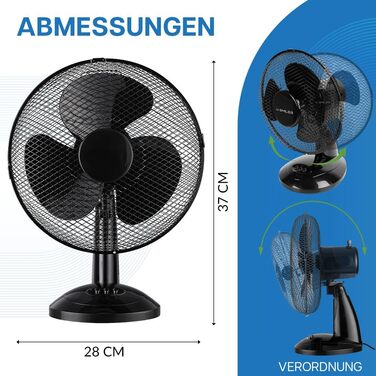 Настільний вентилятор тихий 20W, діаметр 28 см, з осциляцією, 2 швидкості, регульована висота, для спальні/офісу, підлоговий, альтернатива кондиціонеру