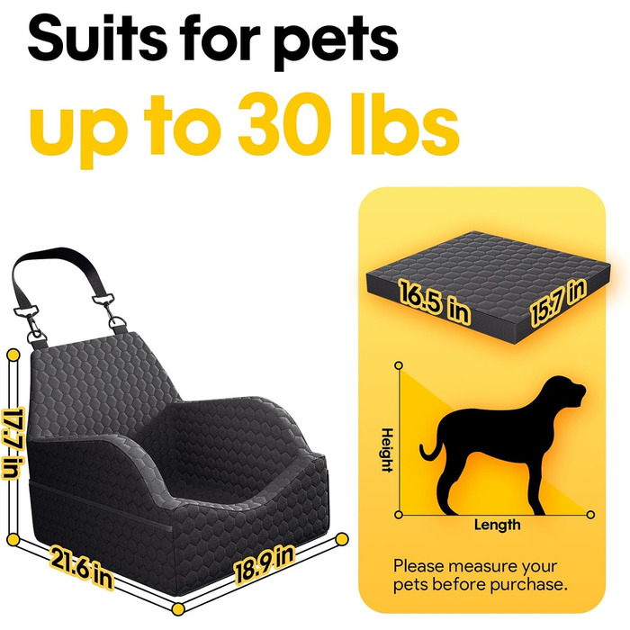 Автокрісло для собак UNICITII, чорне, до 13.6 кг (S), з ременем безпеки