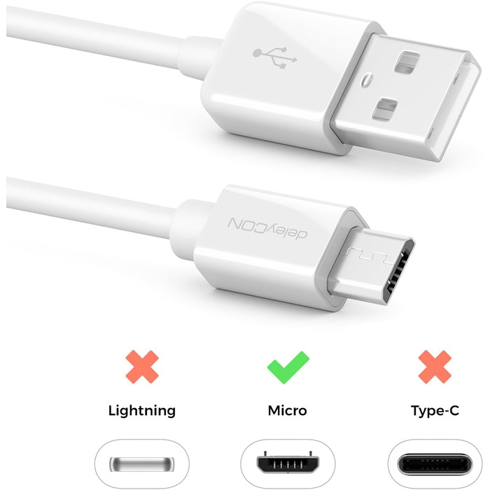 Кабель Micro USB deleyCON 0.15м для Android, смартфонів, планшетів, MP3 плеєрів, камер - білий (5м)