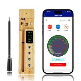 Бездротовий термометр для м'яса PeachStreet з Bluetooth, LED-дисплеєм, 150м, IP68, для кухні, гриля, духовки