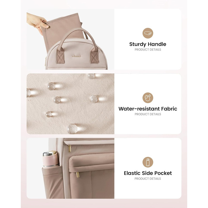 Рюкзак-переноска LOVEVOOK для мами та тата: рюкзак-діаперний мішок з пеленальною підкладкою, ремені для дитячої коляски, великий, для пологового будинку, бежевий хакі (M)